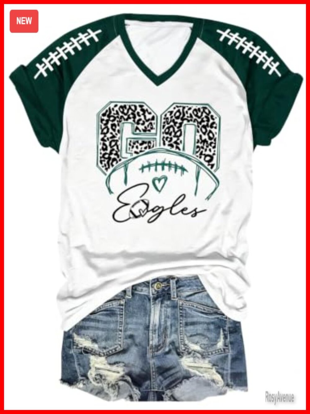 V Neck Football Graphic Tee Short Sleeve Cotton Blend
